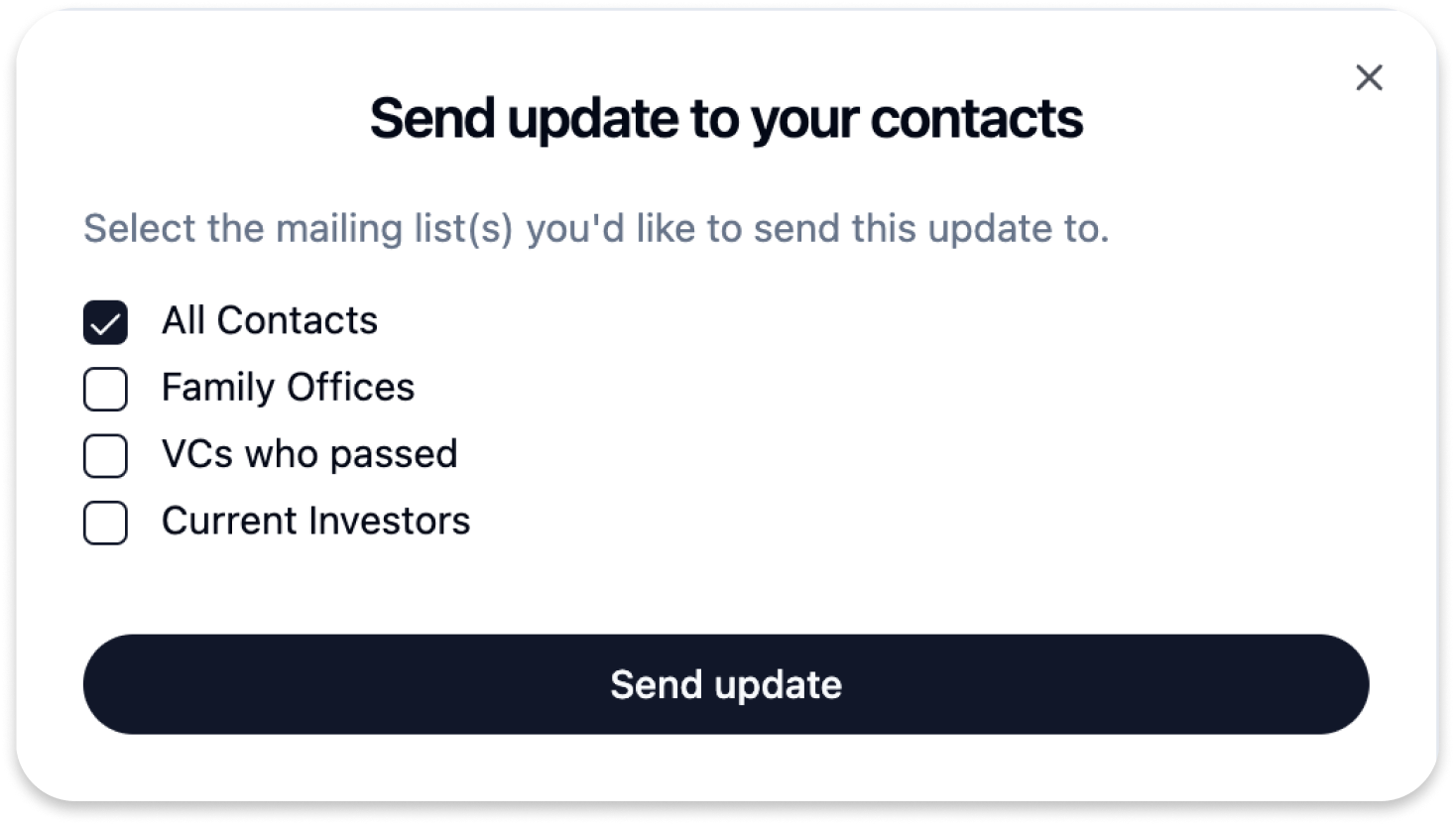 Add email contacts and send your update